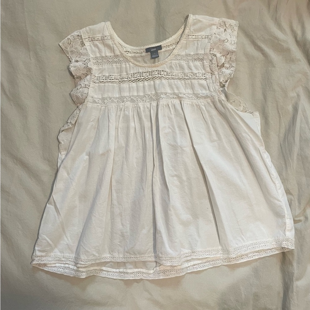 Aerie Cream Lace Accent Blouse